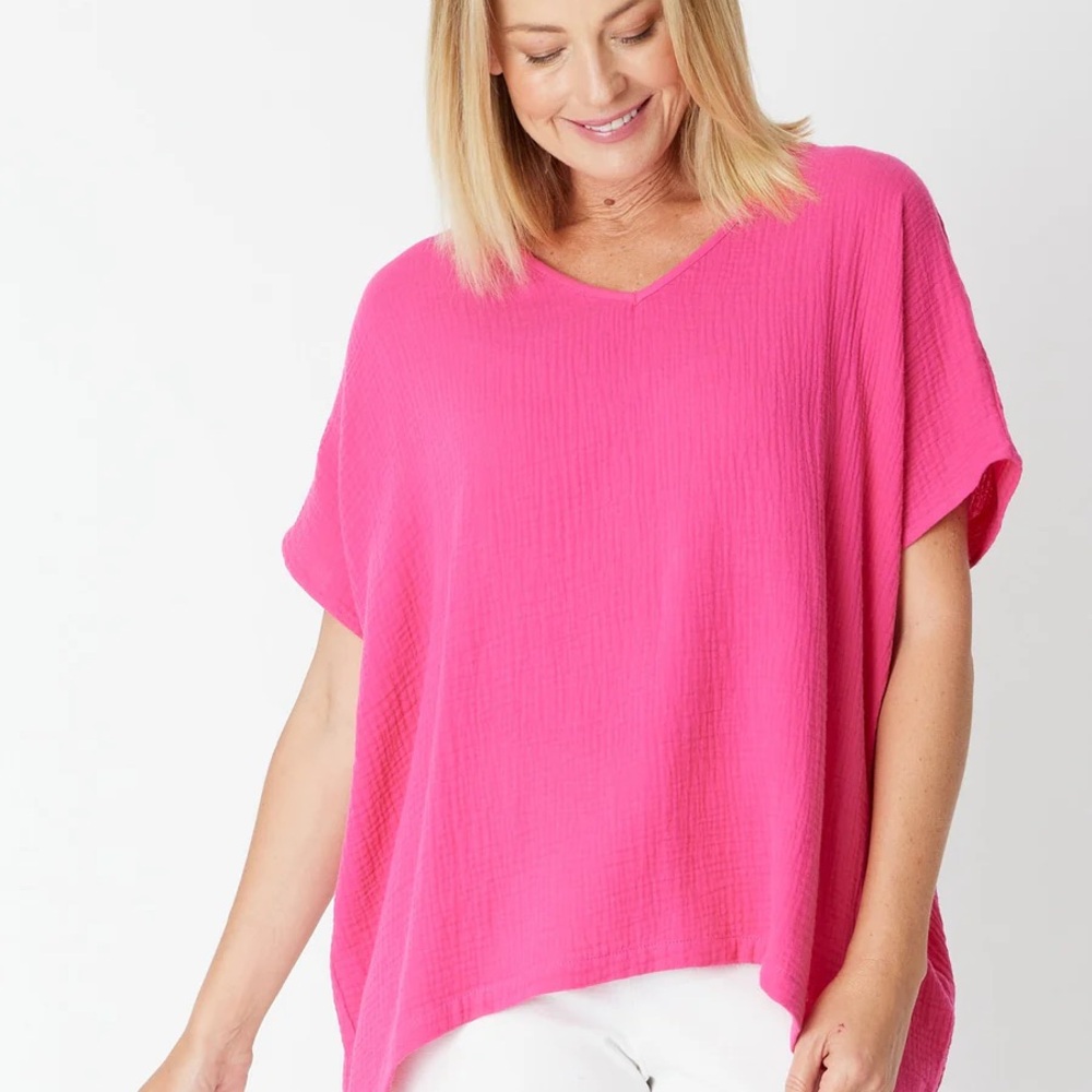 Bright Pink V-Neck Women's Blouse